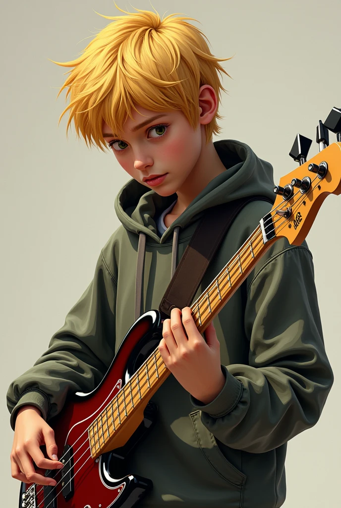 adolescent, , blond, bass guitar