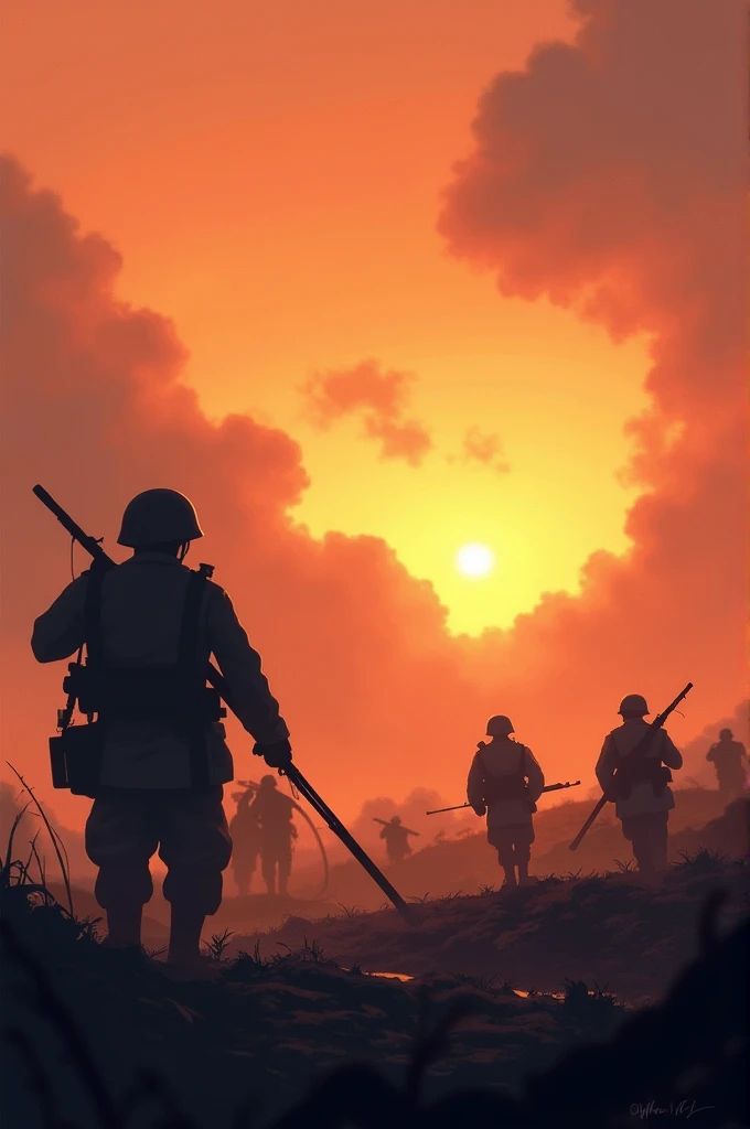 soldiers walking down a dirt road with smoke in the background, battlefield background, battlefield scene, battlefield landscape, background battlefield, soldiers, in the middle of the battlefield, fight ww 1, world war one, standing on a battlefield, on the battlefield, on a battlefield, the great war, world war 1, war photo, ww1 photo, battlefield backround, realistic, 4k, full hd, photo realist,