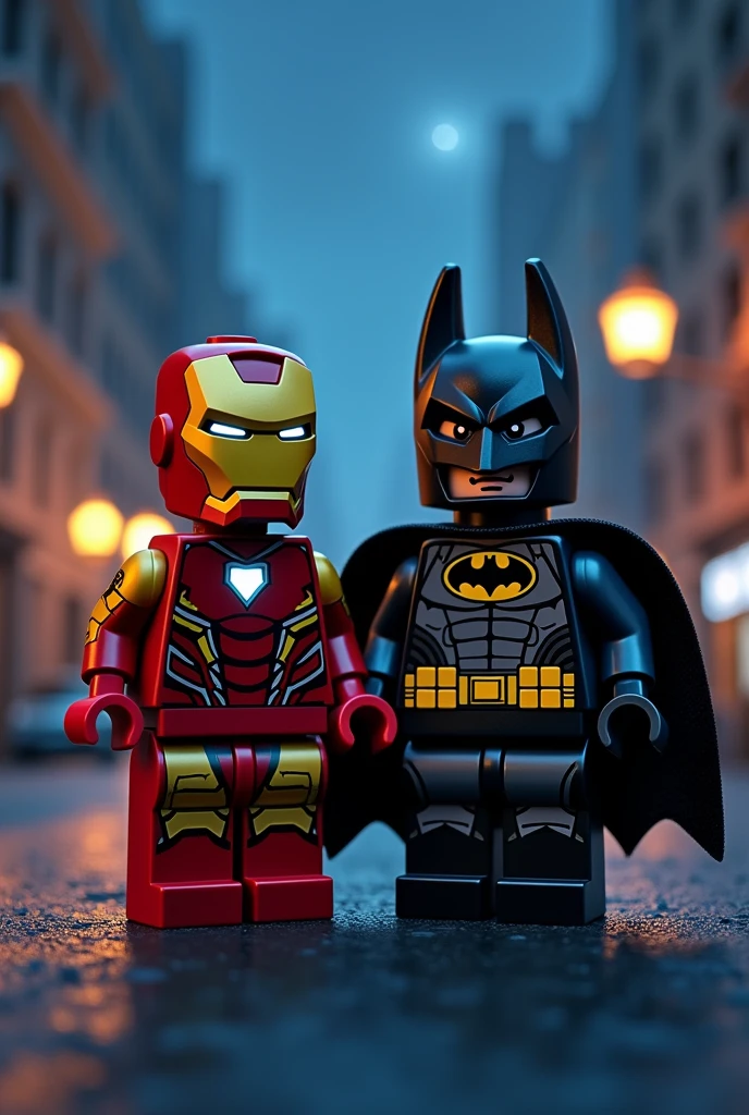 Iron man and Batman in lego art, night