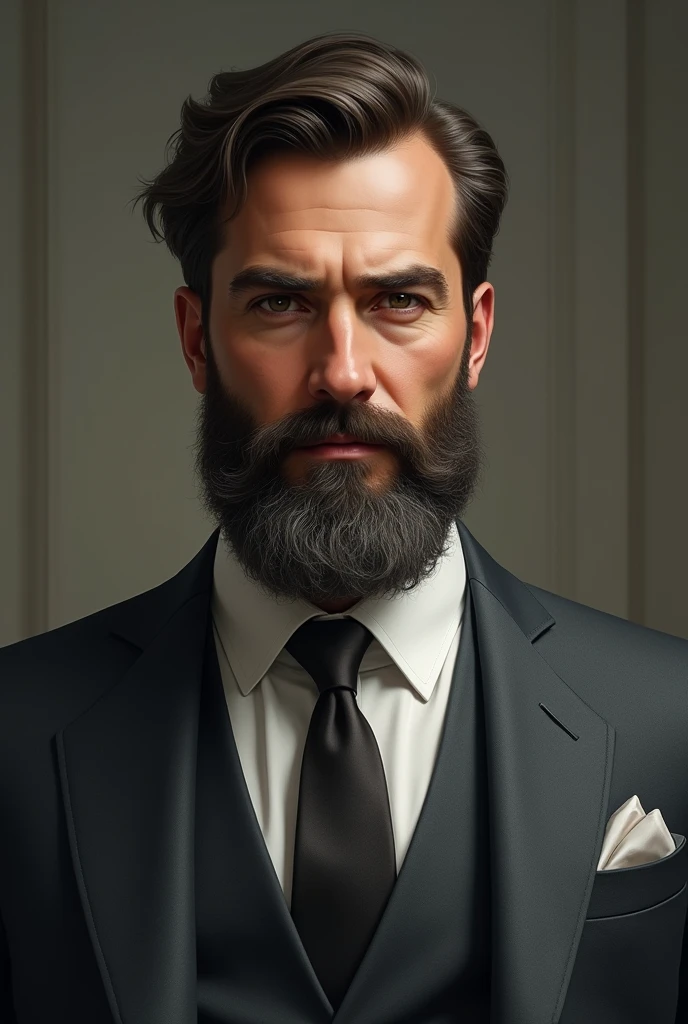 draw me a Caucasian with a beard and old money style whose name is Shamil