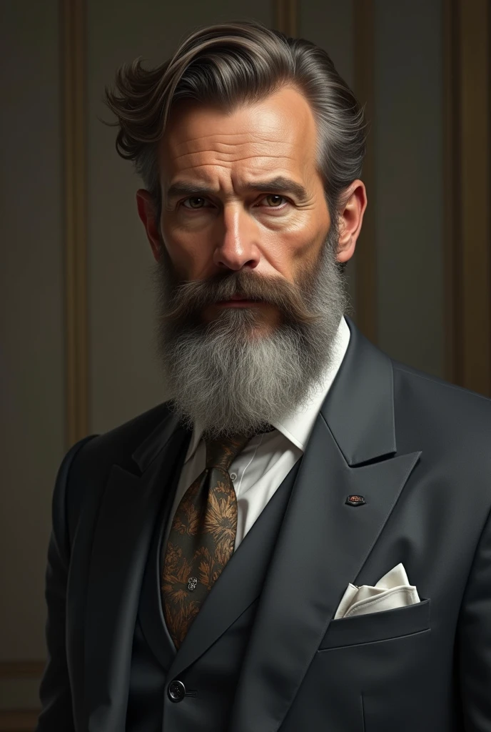 draw me a Caucasian with a beard and old money style whose name is Shamil