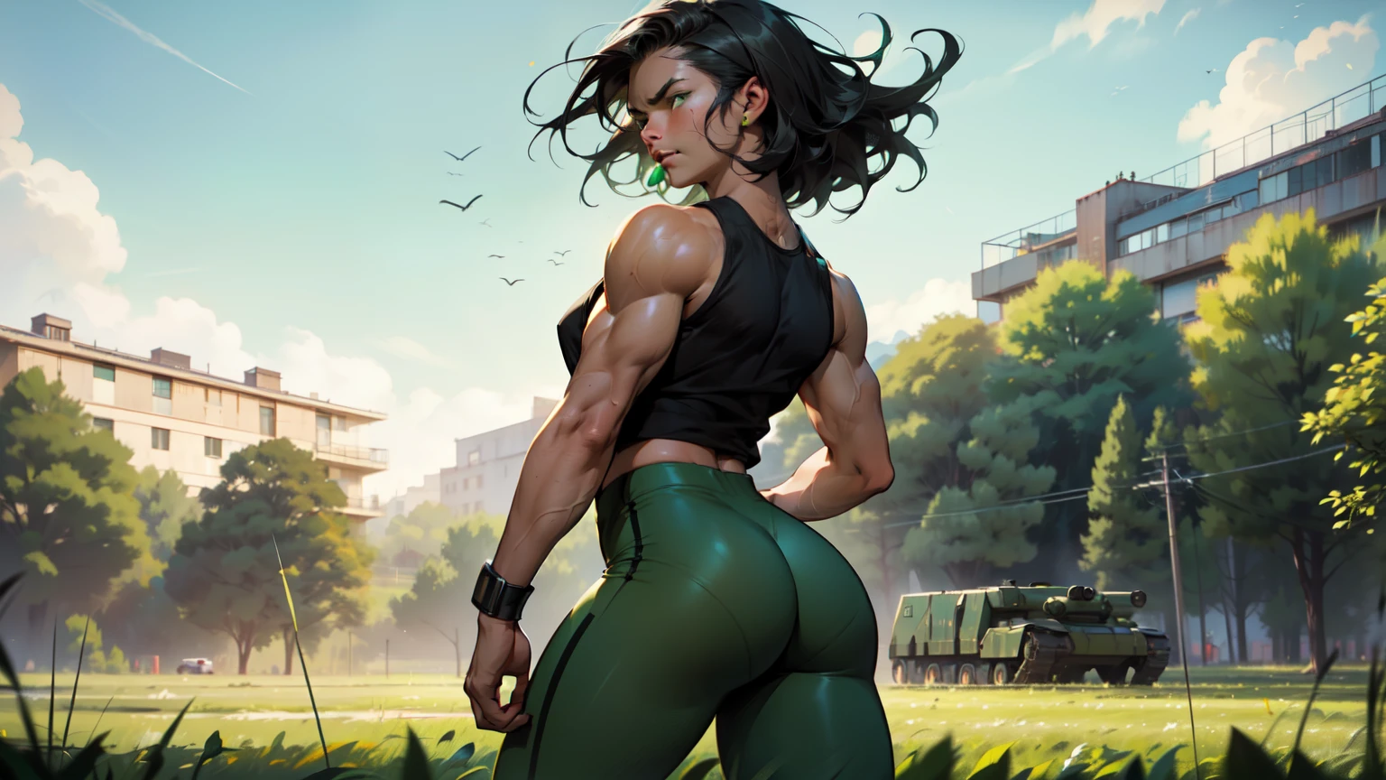 Naked topless, Nudity Everywhere, Black eyes, massive bulge, Large bulge,protruding black hairs, full body Esbian, Dark hair , Nice Pose, Pretty Face, Leaning Pose, The bulge is pointing to the heavens, (The surrounding environment is outdoor, The bulge is huge,My hand is inside,