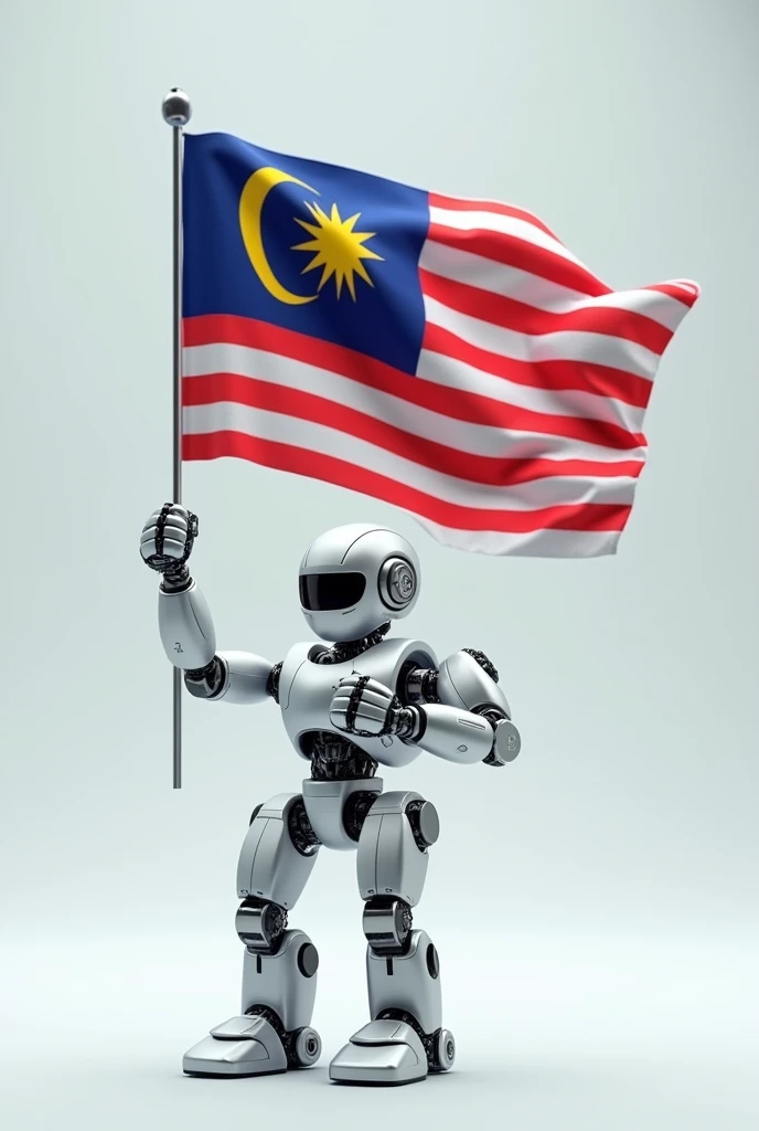 a robot arm holds the malaysia flag
