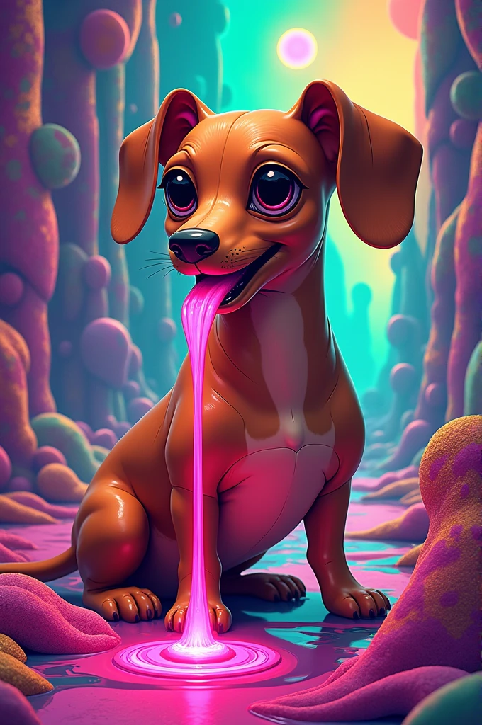 I created an image of a sausage dog in a psychotechnical anime theme with pink drool 