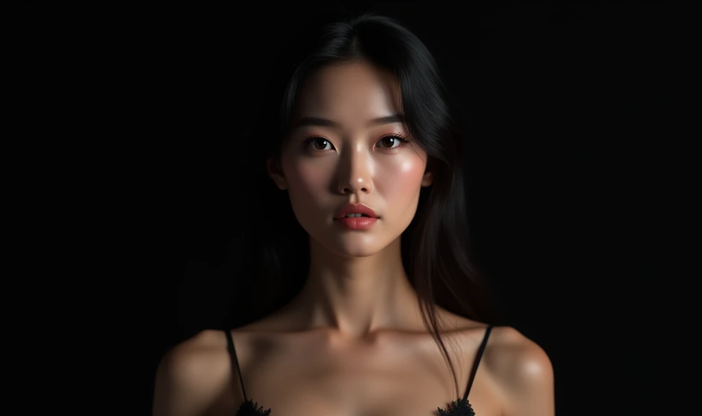 A strong, mature woman Best Quality, 8k, Masterpiece, (Portrait: 1.3), (photo realistic:1.4), (hyper realistic:1.4), Sharp Focus, looking at viewer, (smoother lighting:1.1), (increase cinematic lighting quality:0.9), realistic lighting, backlighting, light on face, ray trace, (brightening light:1.2), (Increase quality:1.4), sharp detail, (best quality real texture skin:1.4), finely detailed eyes, black_eyes, finely detailed face, 25 year old tanned Korean woman, camisole, void black back ground long neck
My jaw isn't cracked
