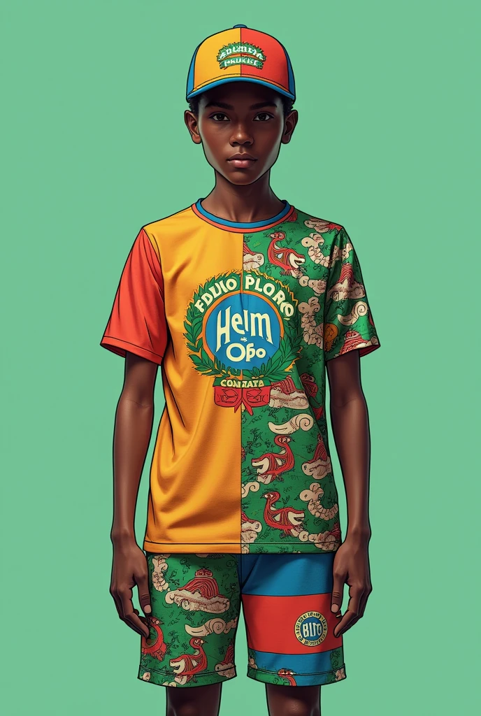 's uniform (cap, shirt and shorts) for a Skate project named "SalvaSkate".
The uniform may have references to favelas and the colors of a well-forested city park
