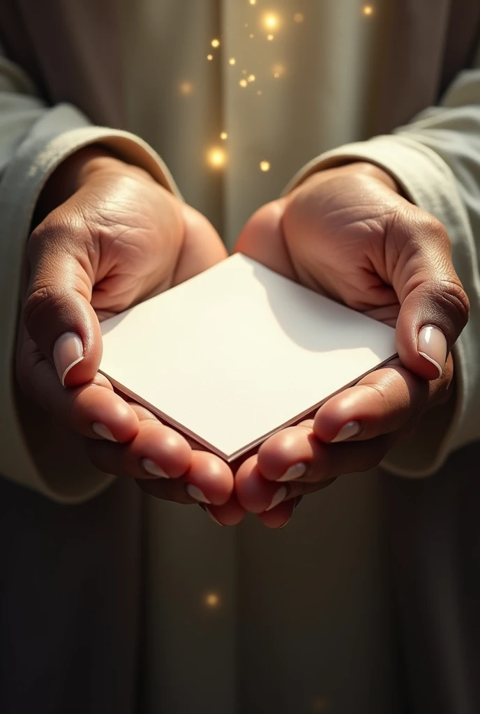 Close view of a man hand, god giving a beutiful white blank paper to his hand