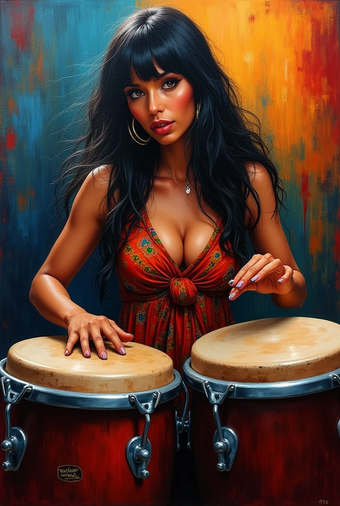 "A solo shot featuring PocahontasWaifu
tribal, dress a DJ, showcasing her skills on the turntables at a vibrant rave."