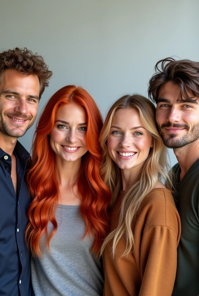 Podcast cover of 4 people. One with red hair, one with dirty blonde hair, two with brown hair. All the people are white