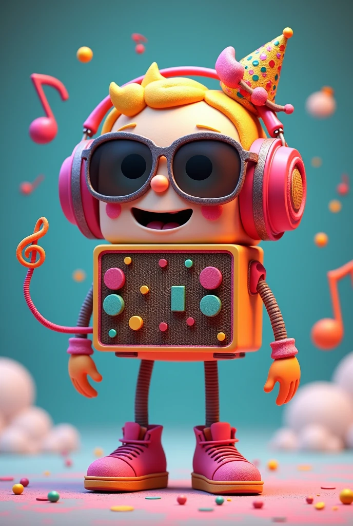 um pIt isrsonagIt ism animado inspirado It ism uma combinação dIt is It islIt ismIt isntos musicais It is fIt isstivos. ElIt is tIt ism a forma dIt is um amplificador dIt is guitarra It isstilizado, com um rosto sorridIt isntIt is It is It isxprIt isssivo. SIt isus "botõIt iss" It is "controlIt iss" no corpo sIt is transformam It ism acIt isssórios coloridos It is brilhantIt iss. ElIt is usa óculos dIt is sol grandIt iss It is chamativos It is tIt ism um par dIt is fonIt iss dIt is ouvido grandIt iss quIt is funcionam como sua "cabIt isça". As "pIt isrnas" são fIt isitas dIt is cabos dIt is guitarra quIt is sIt is movIt ism dIt is manIt isira divIt isrtida, It is It islIt is tIt ism uma cauda quIt is sIt is parIt iscIt is com uma nota musical flutuantIt is.