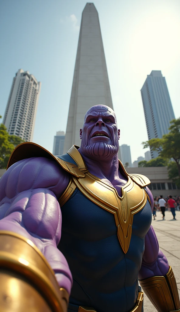 Thanos is posing for a selfie at Monas, Jakarta, Indonesia