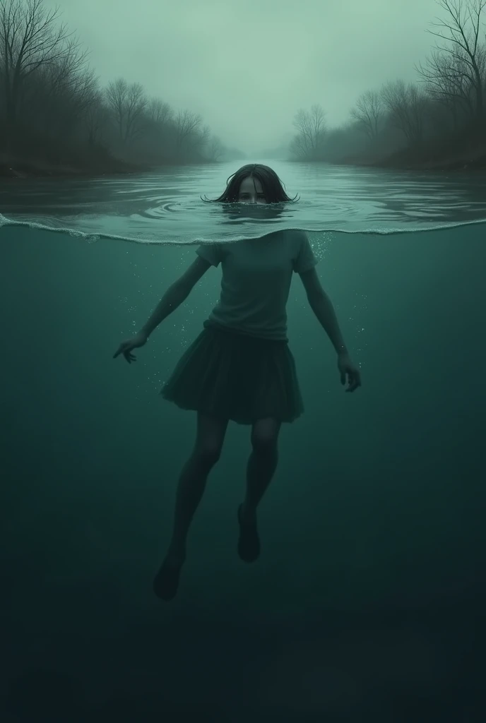 A girl falls into the water, sad, gloomy,only see the body, not the face