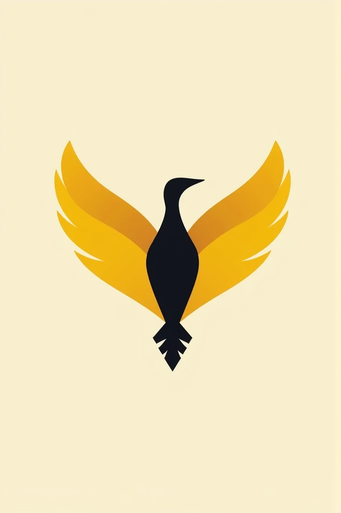 Generate me an image for a minimalist logo, about a black bird with yellow wings