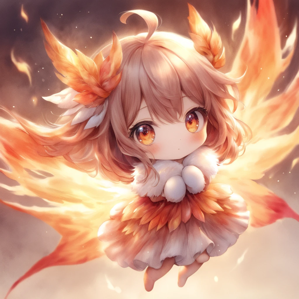 ultra intricate, ultra detailed, watercolor painting {The fluffy fairy bunny clad in flames appears as if she has flown out of a fantasy world. Her is covered in soft feathers, from which flames gracefully rise. Her long rabbit ears are also enveloped in flames, swaying and emitting a dazzling light. Her eyes are a shining gold, giving hope and courage to those who see her. Her movements are light and airy, as she floats through the air.} . vibrant, beautiful, painterly, detailed, textural, artistic, visible paper texture, colorwash, watercolor