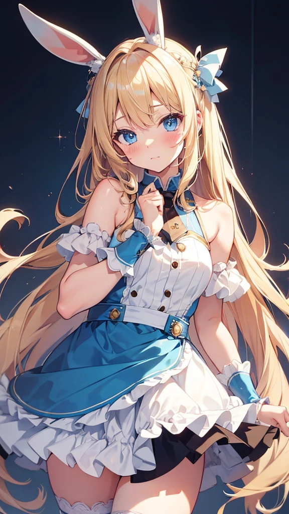 One person, High resolution, Blushing, Blonde, Very long hair, Highest quality, Very detailed, Bunny ears, blue eyes, awkward, Bunny Girl Outfit、