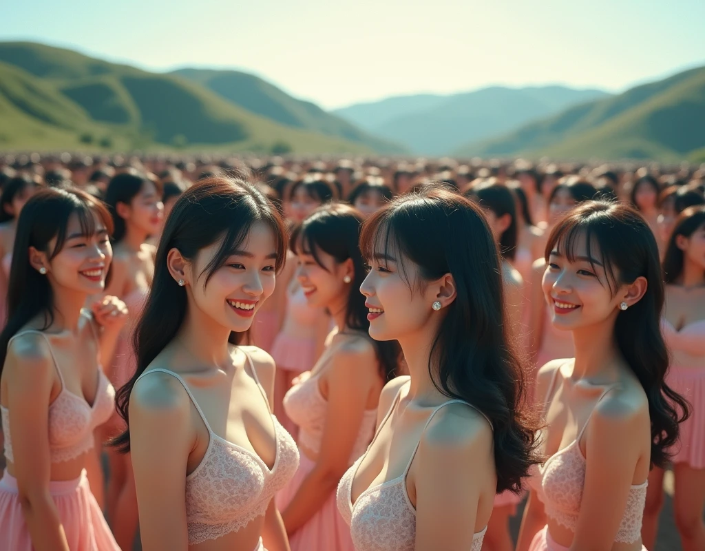 [Japanese Clone girls=Myself], [best masterpiece Clone girls Raw Photography Art], [16K, Highest quality, Ultra-high resolution, RAW Photos], [Unrealistic, Unparalleled, Different dimension, Improbable sight, (((A world of mass proliferation of myselves, Ultra-realistic)))], ((Japanese, woman, 18-year-old, shinozaki-ai)), ((Small face, (Thick black hair, (Semi-long hair)))), (((Very beautiful detailed girls, Accurate body structure, Very detailed完璧な超巨乳ボディ, amazing super big tits, Big, voluptuous breasts, The cleavage is very plump and emphasized))), (Dark Eyes, Mature face, Cute Smile, A gentle gaze), (((Very happy laughter))), [((((((((((Very detailed, 1girl→1,000,000,000,000,000,000,000,000cloning girls)))))))))), ((((((((((Very detailed, Absolute precision, With the depiction of an alter ego, ((((((((The exact same female body, The exact same face, Exactly the same hairstyle, Perfect same clothes, Perfectly the same height, The same exact super big boobs))))))))))))))))))], ((((((((((Myself only)))))))))), ((((((((100,000,000,000,000Myself→100,000,000,000,000,000,000,000,000,000,000,000,000,000,000MyselfThe proliferation of popular idols)))))))), (((((The actress&#39;s conscious and beautiful pose, (Cleavage Emphasis), (walk, Run), (Very detailed, among ourselves, Embrace each other, Back to Back, Pleasant conversation, Happy conversation), Free pose, (Sexual seduction)))))), (((((Unbelievably crowded, Abnormal super close contact, 360 degree complete coverage))))), ((Bright and soft sunlight)), (((((wide view, Very wide field of view, Very detailed, Detailed ultra-perspective depiction with clear depth))))), (((((Ultra-high-definition poster-like depiction))))), (((Hilly terrain, Slope, Countless &quot;myself&quot; filling the horizon and the mountains)))