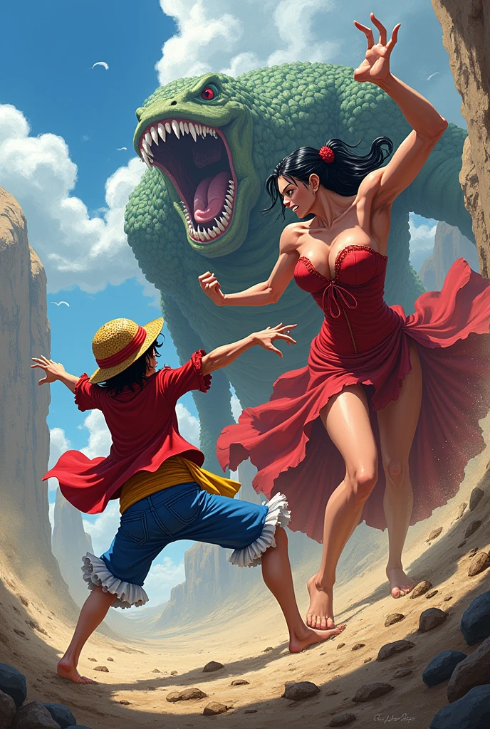 Luffy lutando com hancock