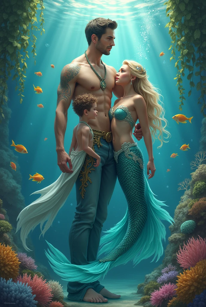 A boy & a magical fish turned into a handsome men & beautiful mermaid.