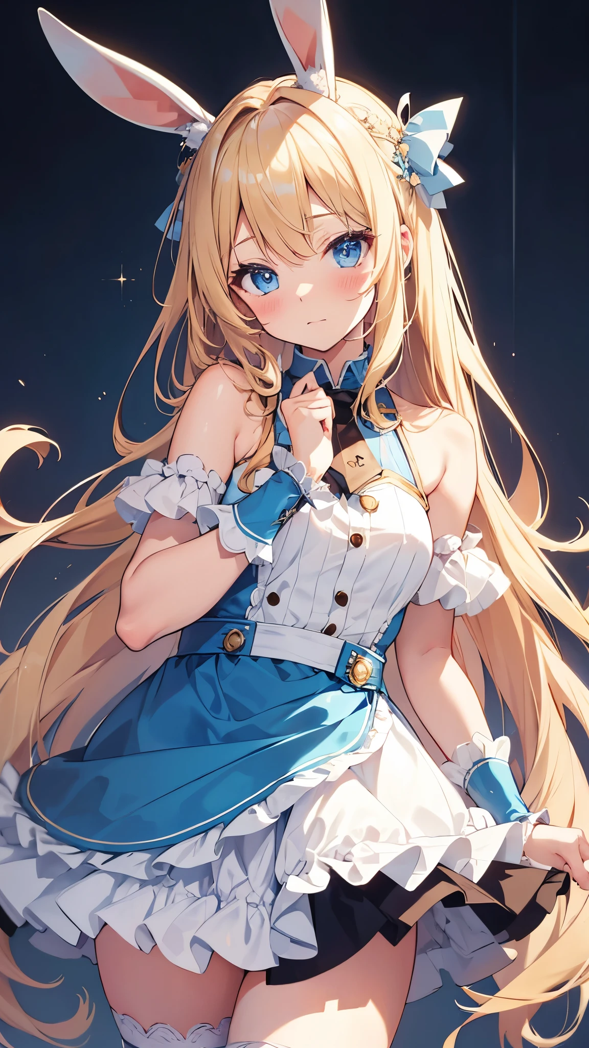 One person, High resolution, Blushing, Blonde, Very long hair, Highest quality, Very detailed, Bunny ears, blue eyes, awkward, Bunny Girl Outfit、