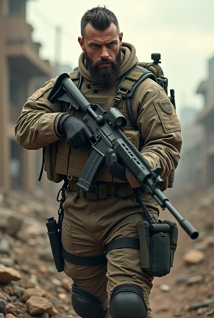 Realistic soldier holding gun