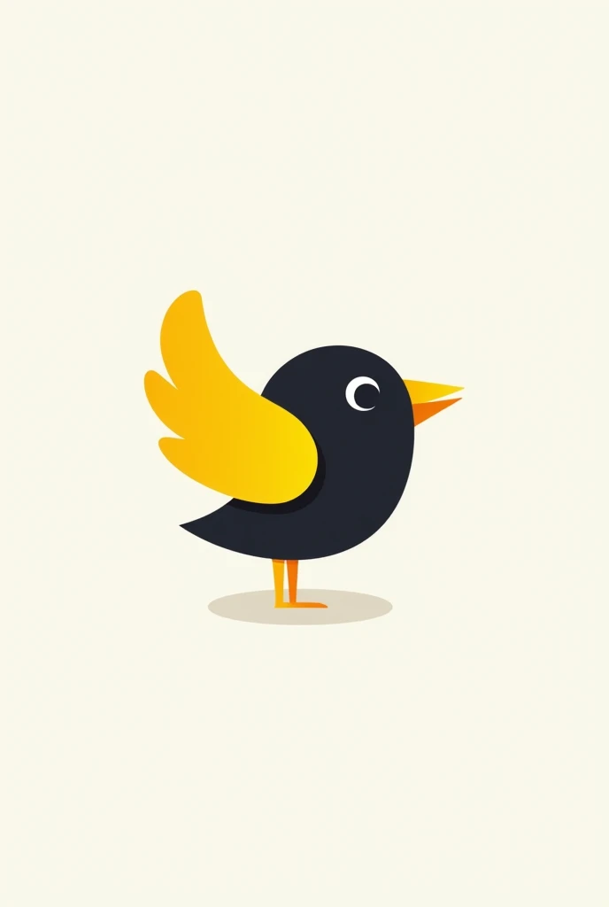 Generate me an minimalist image for a logo for an app about a black little bird with yellow wings, making noise with the beak open (MINIMALISTA)
