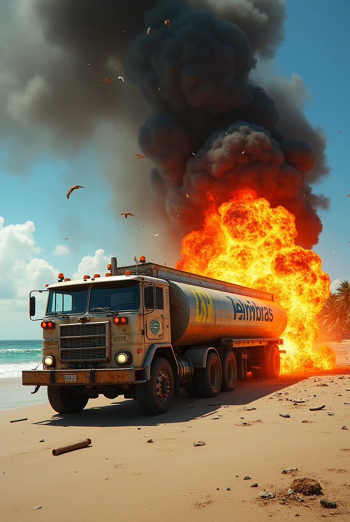 Petrobras truck exploding on the beach