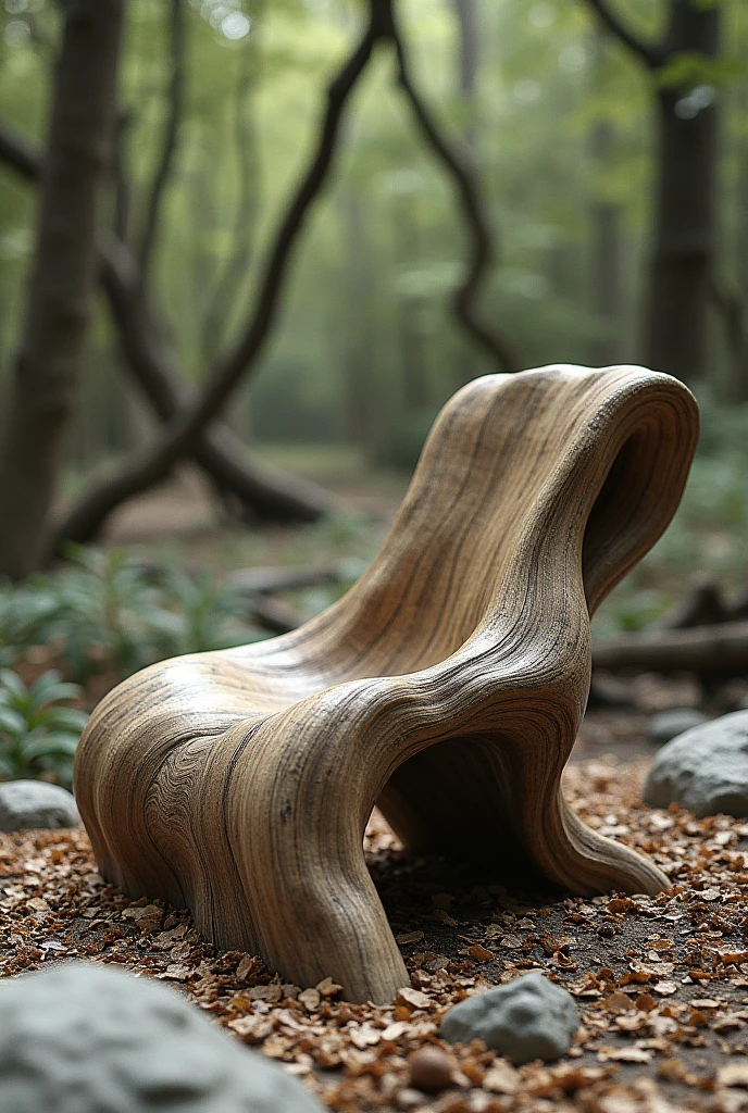 I need you to design a rustic seating piece inspired by nature in neutral colors., Abstract expressionism, motion lines, Abstract expressionism, depth of field, afterimage, first-person view, accurate, award winning, UHD