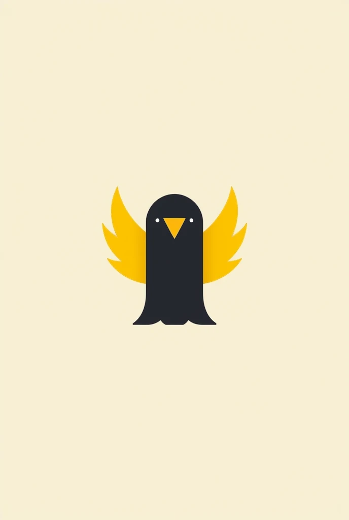 Generate me an minimalist image for a logo for an app about a black little bird with yellow wings, making noise with the beak open (MINIMALISTA)