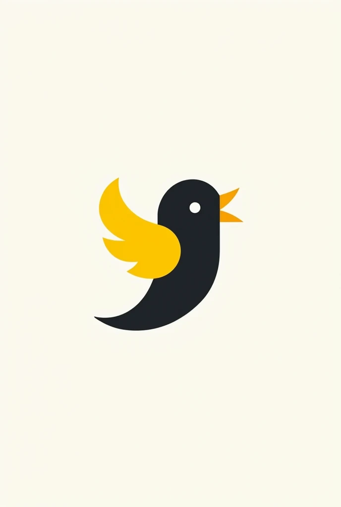 Generate me an minimalist image for a logo for an app about a black little bird with yellow wings, making noise with the beak open (MINIMALISTA)