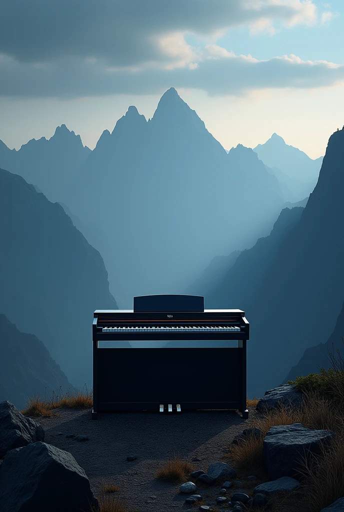 Yamaha psr-e473 piano with background in the mountains with the sky a little dark piano a little beautiful