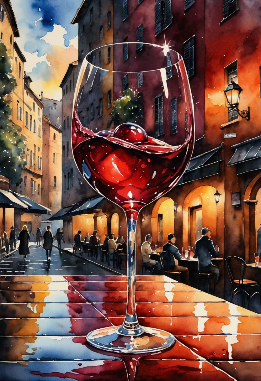 'Painting of a wine glass. Trend Aquarell, detailed, realistic representation, „Streetstyle“