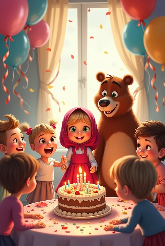 Masha et Michka fêtent un anniversaire avec des enfants de 4 ans