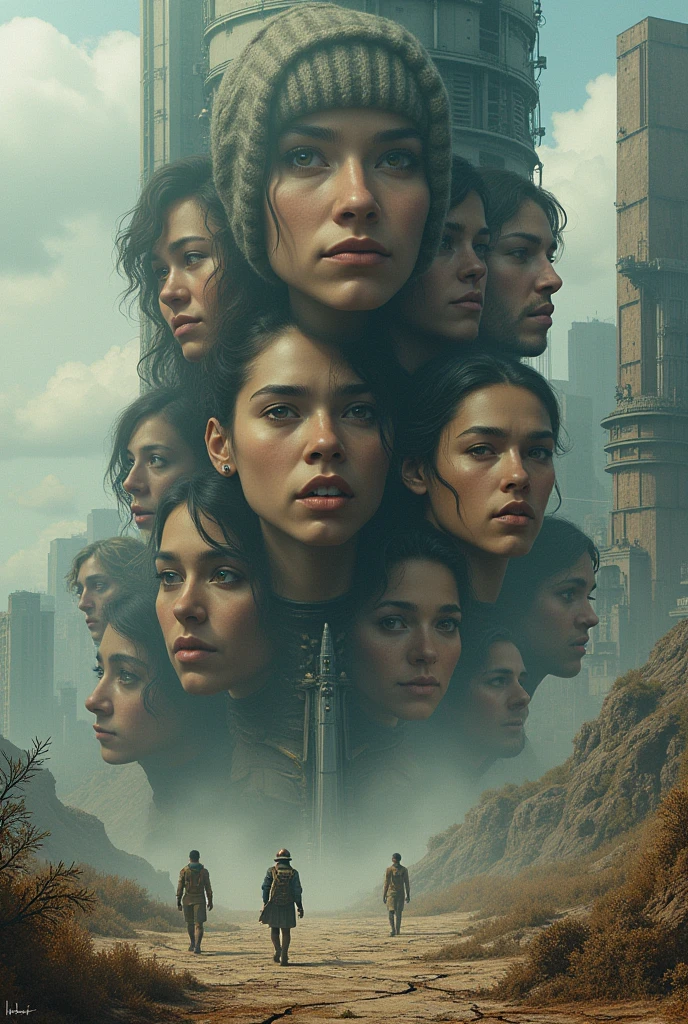 An image that represents the future, with advanced technology and making a social critique about how nature could be in the future, if we continue with pollution and deforestation, where it also demonstrates people's identity, i.e., their authentic personalities.