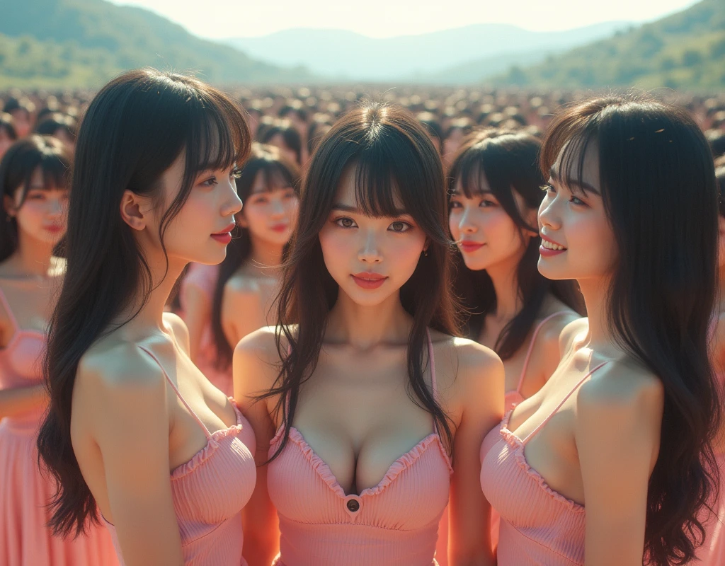 [Japanese Clone girls=Myself], [best masterpiece Clone girls Raw Photography Art], [16K, Highest quality, Ultra-high resolution, RAW Photos], [Unrealistic, Unparalleled, Different dimension, Improbable sight, (((A world of mass proliferation of myselves, Ultra-realistic)))], ((Japanese, woman, 18-year-old, shinozaki-ai)), ((Small face, (Thick black hair, (Semi-long hair)))), (((Very beautiful detailed girls, Accurate body structure, Very detailed完璧な超巨乳ボディ, amazing super big tits, Big, voluptuous breasts, The cleavage is very plump and emphasized))), (Dark Eyes, Mature face, Cute Smile, A gentle gaze), (((Very happy laughter))), [((((((((((Very detailed, 1girl→1,000,000,000,000,000,000,000,000cloning girls)))))))))), ((((((((((Very detailed, Absolute precision, With the depiction of an alter ego, ((((((((The exact same female body, The exact same face, Exactly the same hairstyle, Perfect same clothes, Perfectly the same height, The same exact super big boobs))))))))))))))))))], ((((((((((Myself only)))))))))), ((((((((100,000,000,000,000Myself→100,000,000,000,000,000,000,000,000,000,000,000,000,000,000MyselfThe proliferation of popular idols)))))))), (((((The actress&#39;s conscious and beautiful pose, (Cleavage Emphasis), (walk, Run), (Very detailed, among ourselves, Embrace each other, Back to Back, Pleasant conversation, Happy conversation), Free pose, (Sexual seduction)))))), (((((Unbelievably crowded, Abnormal super close contact, 360 degree complete coverage))))), ((Bright and soft sunlight)), (((((wide view, Very wide field of view, Very detailed, Detailed ultra-perspective depiction with clear depth))))), (((((Ultra-high-definition poster-like depiction))))), (((Hilly terrain, Slope, Countless &quot;myself&quot; filling the horizon and the mountains)))