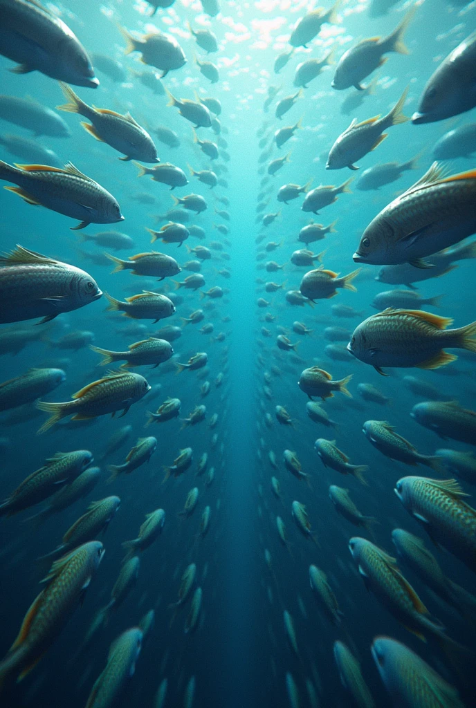 All the fish line up in a hurry
