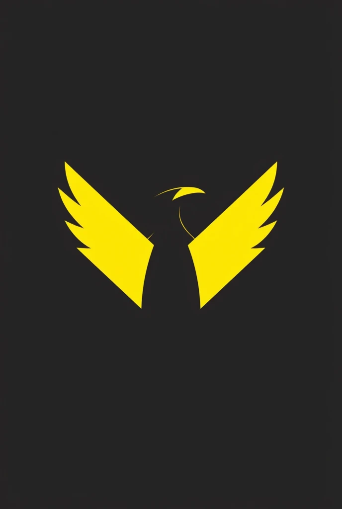 Generate me an minimalist logo about a black Bird with yellow wings, making noise with the beak open (MINIMALISTA)