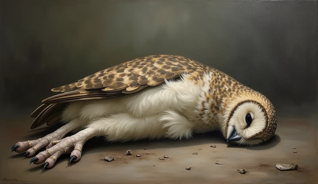 oil painting, dead owl