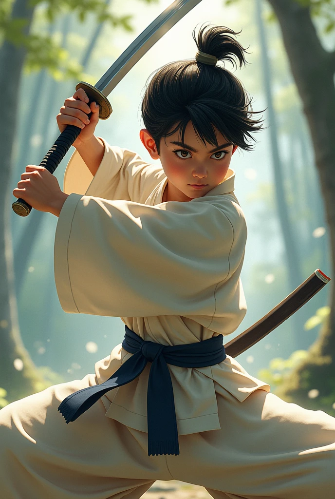 A boy have katana. And boy name fast letter is H