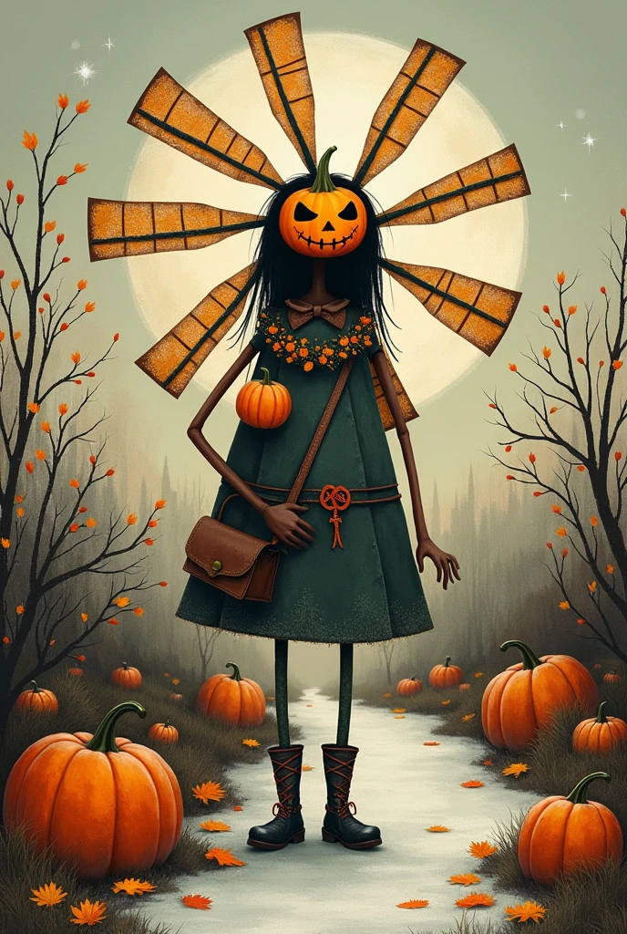 a work of art through symbolism that reflects a windmill,halloween,reminder of school and Christmas and also a third term title based on these topics