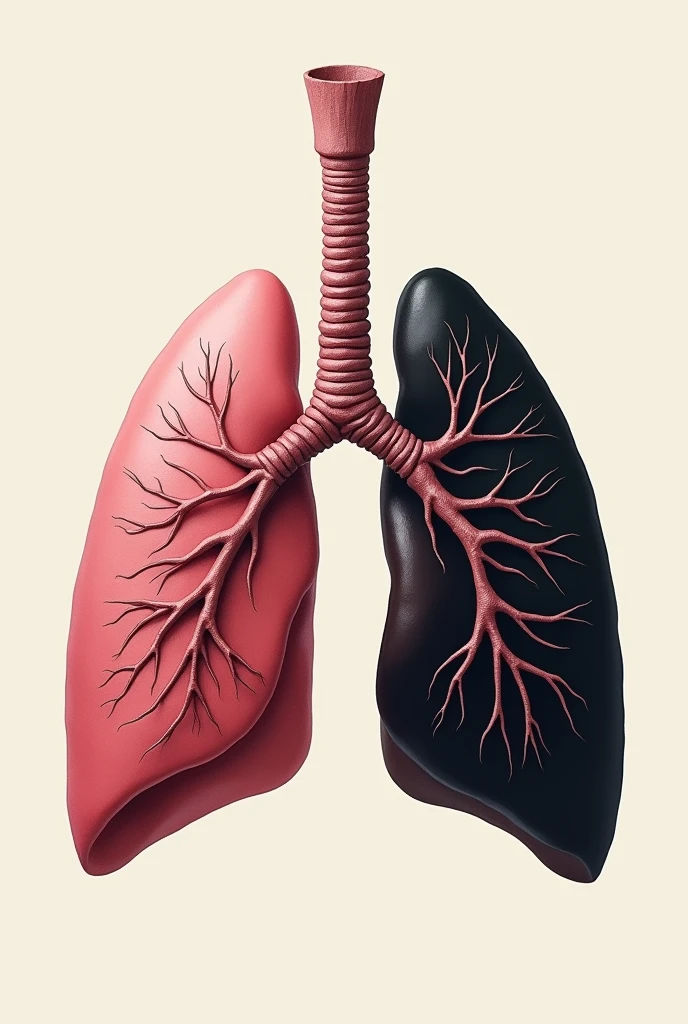 A drawn lung, half pink and half black