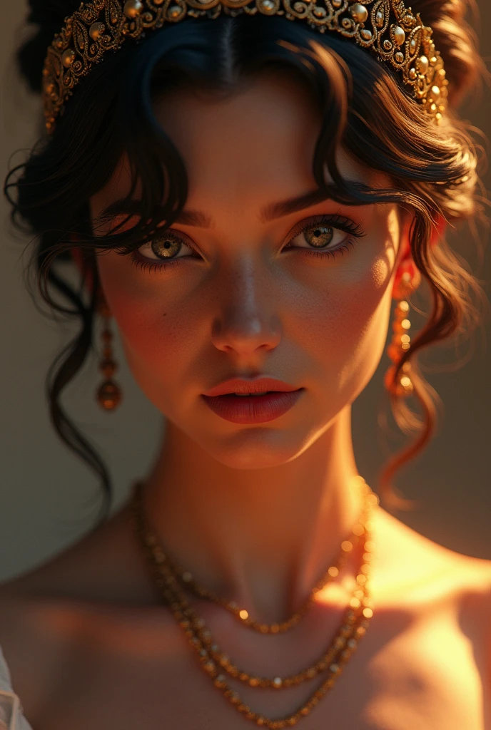 roman woman in 20's, facing the viewers , perfect masterpiece , extremly detailed  CG UNITY 32K UHD quality resolution wallpaper, photorealistic, Raw photo, perfect photogenic clarity, official art, ultra hyper-realistic, ultra hyper-detailed, shiny realistic skin, ray tracing, unreal engine 5.8K, glowing ambient light cyberpunk, portrait anime 