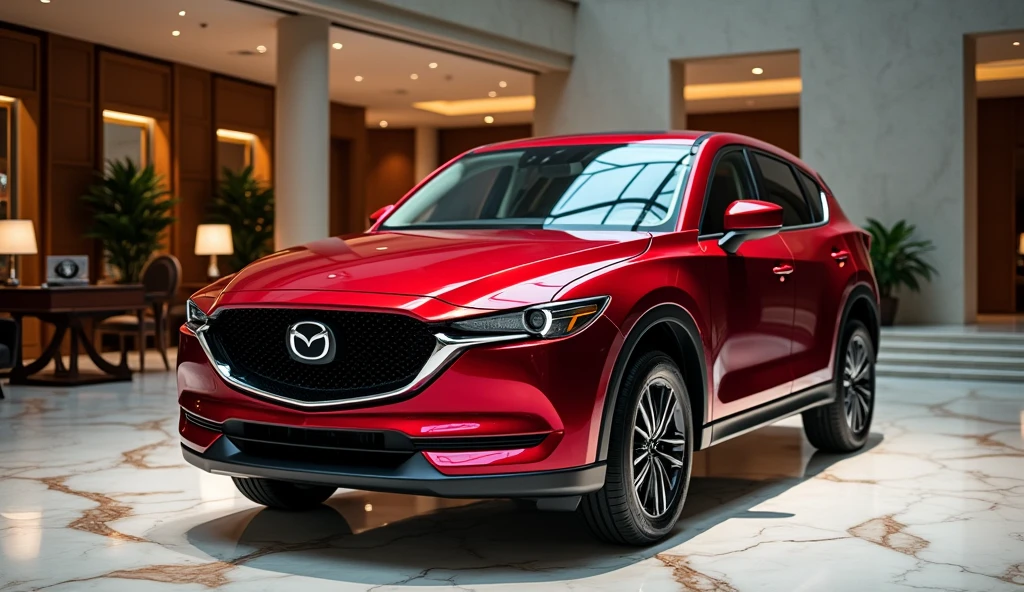 2025 Mazda CX-5 Red color fornt side view in luxury showroom 