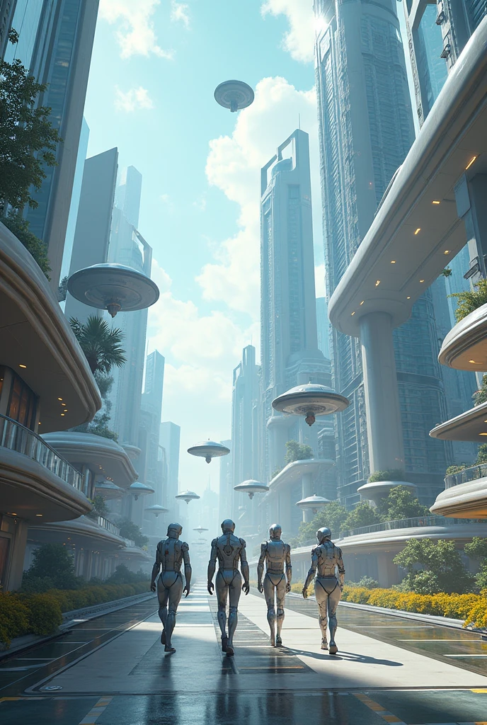 An image showing the future, with great advanced technologies and modern cities