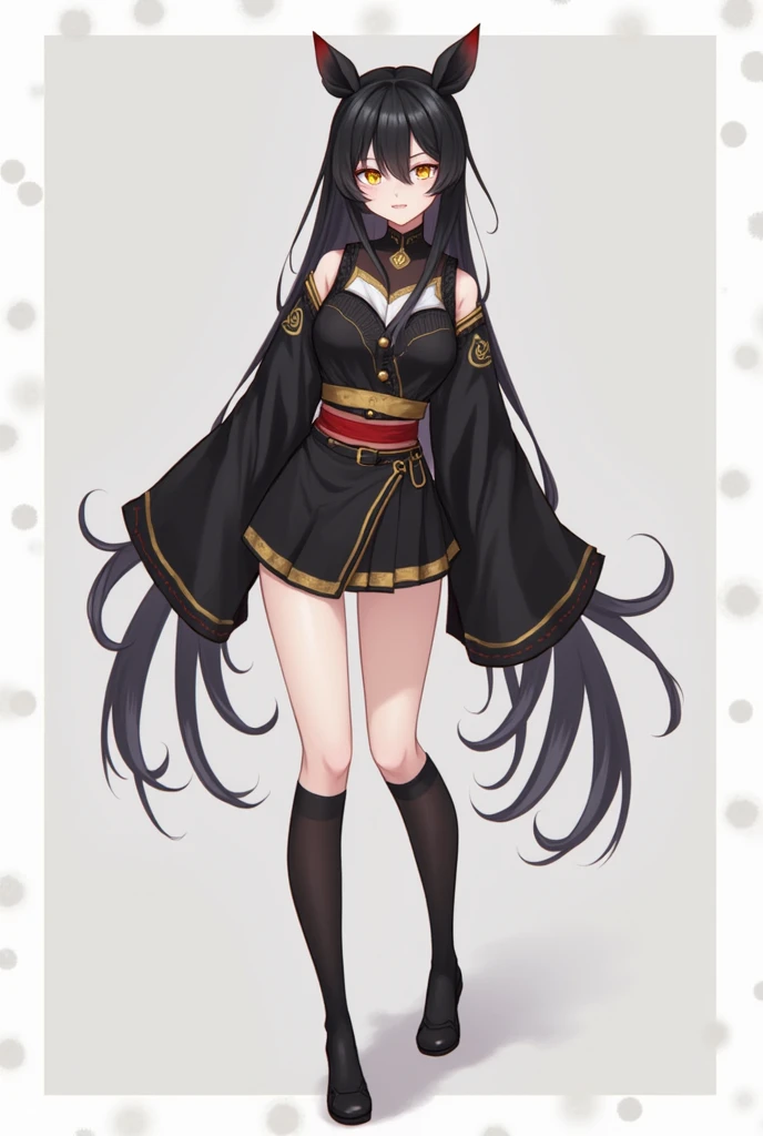 Micotte、ff141 people, chest, Long Hair, Black Hair, Red eyes, Golden Eyes, Odd Eye、Anatomically correct, mini skirt、Knee-high socks、Arrange Japanese clothes into Western clothes