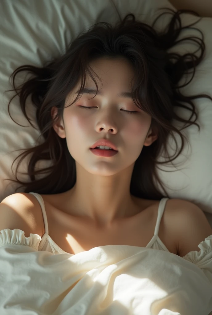 extremely quality photo, sharp focus, epic realism, realisitic, source_photo, proper alignment, young japanese actress, orgasmic climax, at bed