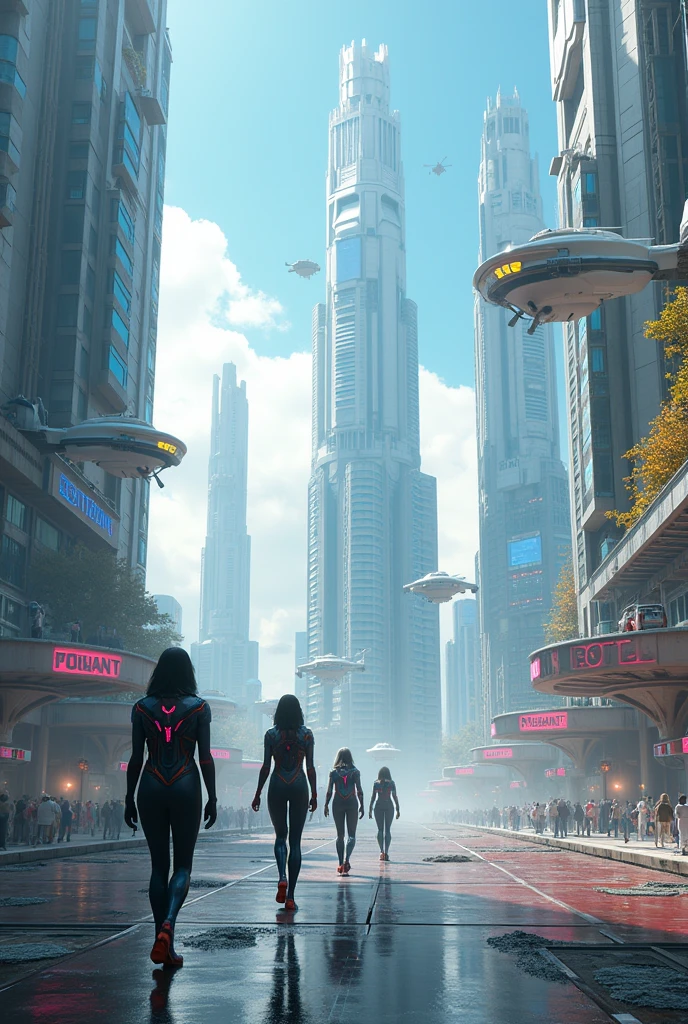 An image showing the future, with great advanced technologies and modern cities