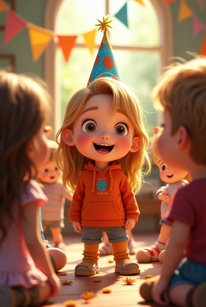 Masha et Michka fêtent l’anniversaire de Matthew, blond avec les cheveux longs, avec des enfants de 4 ans
