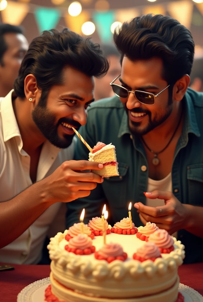 Ajith Kumar have thalapathy Vijay's cake after cutted in birthday party