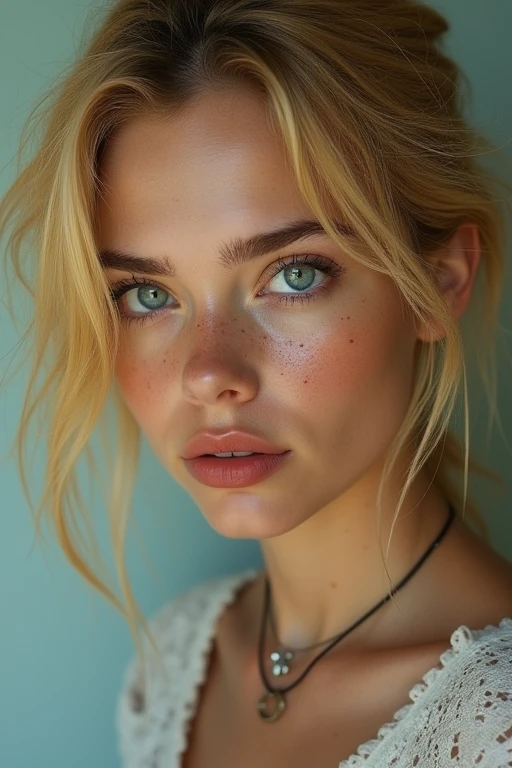 Blonde woman with freckles and piercings looking into the camera, photorealistic painting by Seb McKinnon, Trending on Artstation, Digital Art, Soft Portrait Shot 8k, ultra Realistic digital painting, Realistic digital painting, 非常にリアルなDigital Art, photoRealistic digital painting, hyperRealistic digital painting, hyper Realistic digital painting, surreal digital art, 非常にリアルなDigital Art, movie-realistic portrait