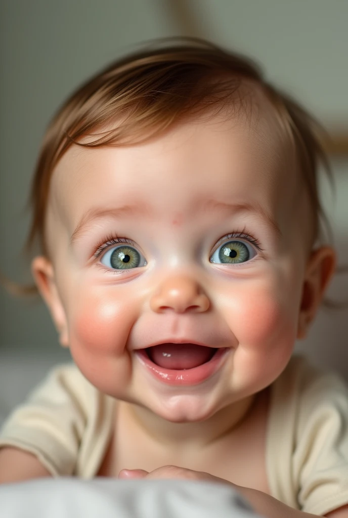 Baby green eyes laughing
